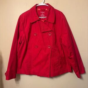 L.L. Bean Women's Red Cotton Jacket Coat Size XL Button Front Long Sleeve